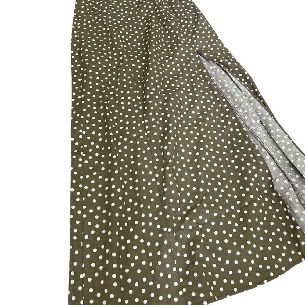 Zara Linen Blend Polka Dot Midi Dress XS Ecru Khaki Front Slit NWT Summer Party - Picture 11 of 14